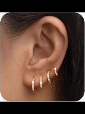 14K Gold Plated Tiny Lightweight Cubic Zirconia Huggie Earrings BNIB